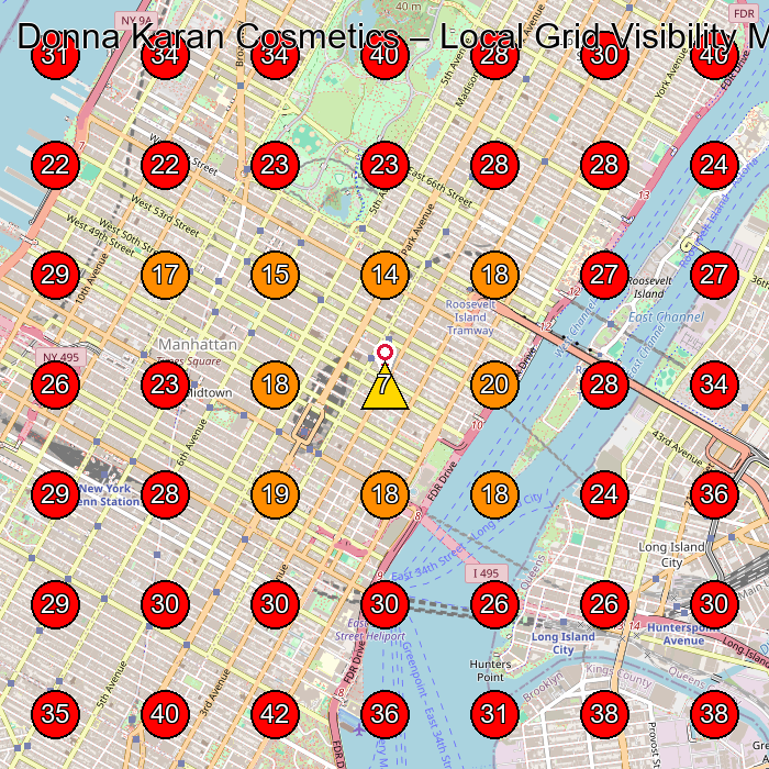 Donna Karan Cosmetics GeoGrid visibility map for Perfume Store in New York